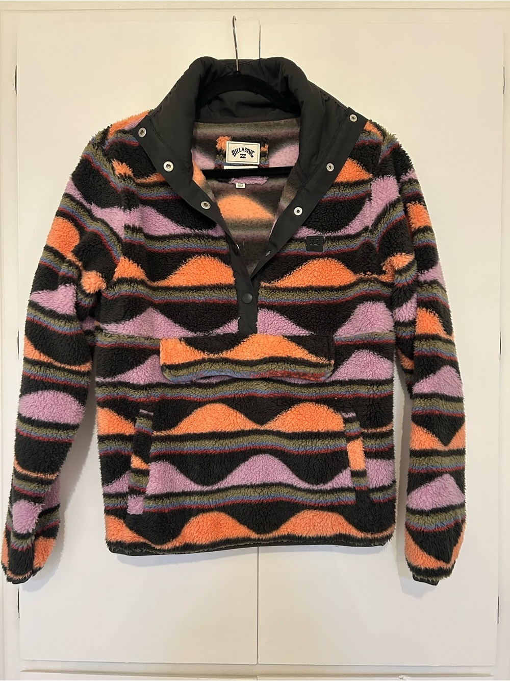 Billabong Black Orange Lavender Wave Sherpa Pullover (Small)